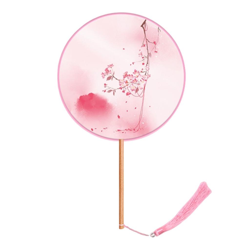 Полупрозрачный круглый веер с длинной ручкой Шелковый веер Вышитый веер для Ханьфу Танцевальное выступление