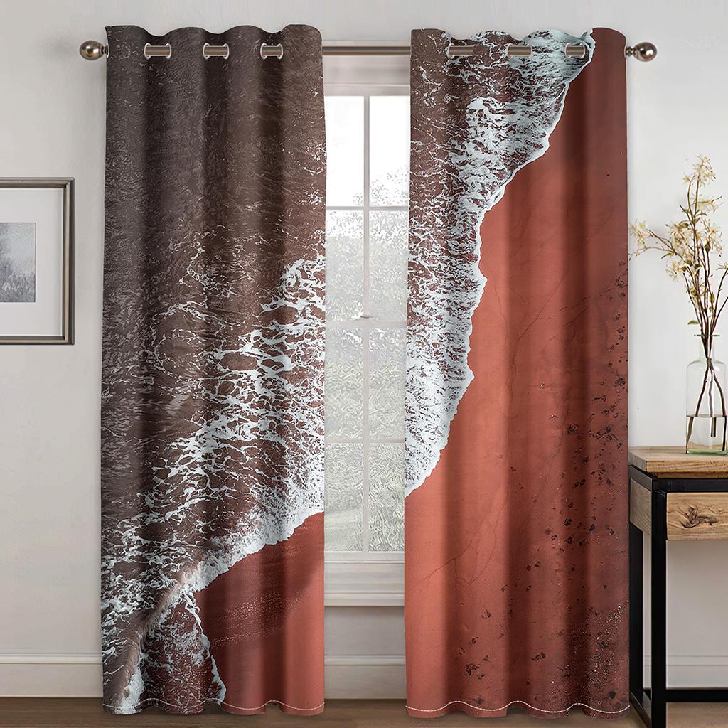 Закат на берегу моря, закат, пейзаж, солнцезащитные шторы, 3D-цифровая печать, полиэстеровые шторы, 2 панели, гостиная, спальня, декор, шторы