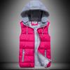 Women Cotton Wool Collar Hooded Down Vest Removable Hat Female Thicken Winter Warm Jacket Outerwear