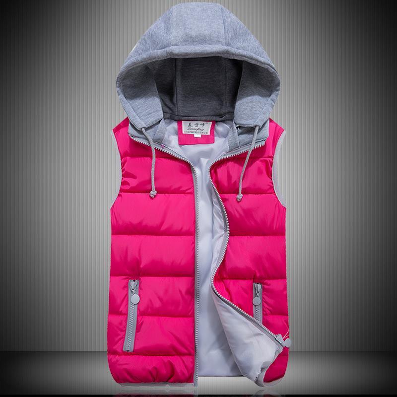Women Cotton Wool Collar Hooded Down Vest Removable Hat Female Thicken Winter Warm Jacket Outerwear