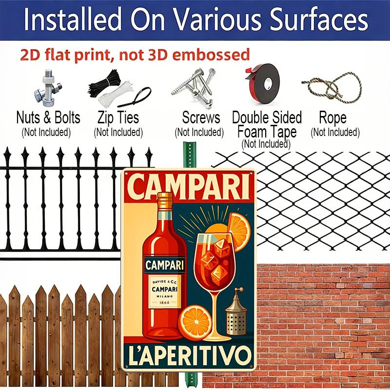 Плоская 2D 1 шт. 8x12 дюймов Винтажная табличка CAMPARI LAPERITIVO / Металлический алюминиевый арт-декор для стены, Забавная винтажная декоративная табличка, Декор для дома, Декор для ресторана