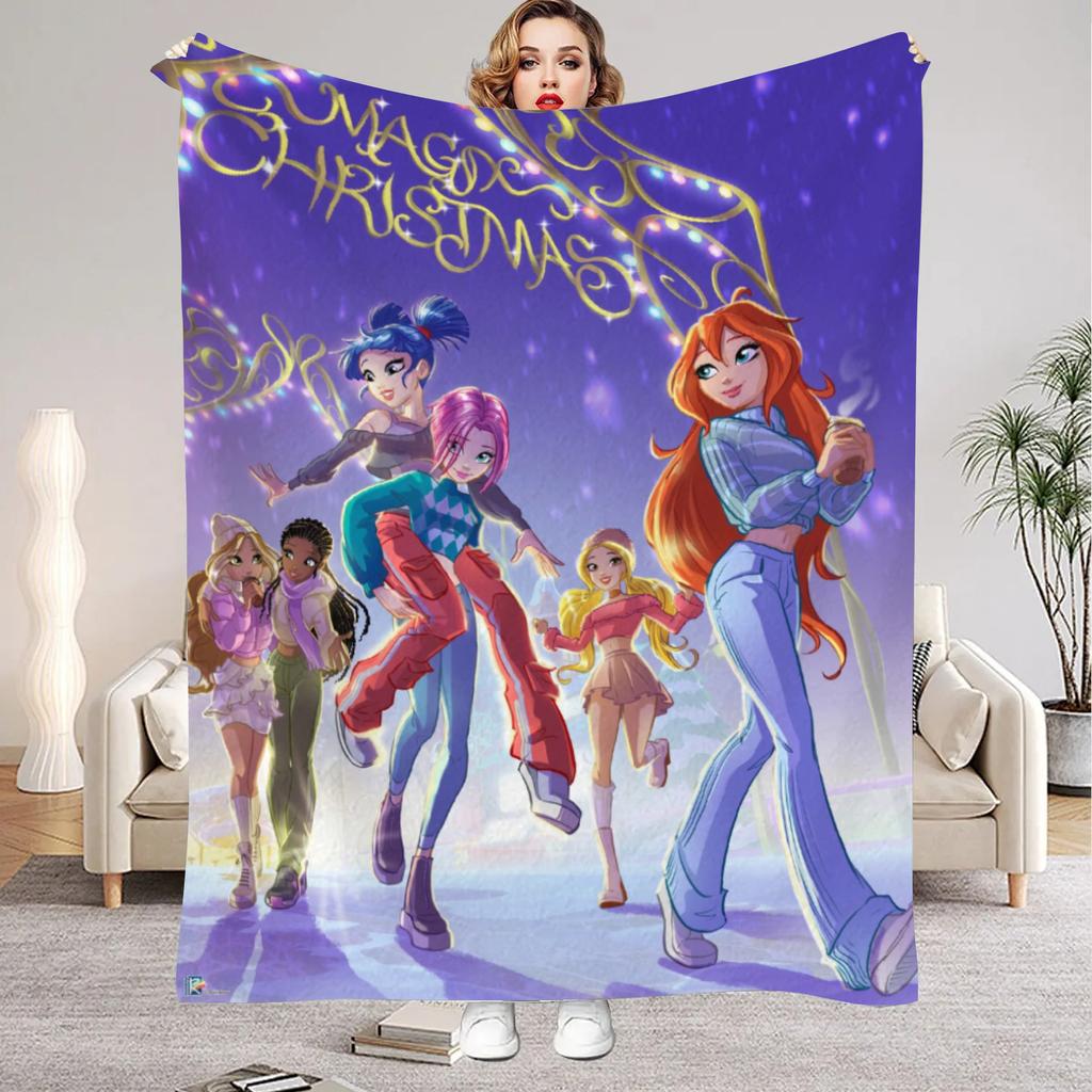 W-Winx C-Клуб Плед с принтом Красивая Девочка Фланелевый Плед для Дома Гостиной Спальни Декор Новогодний Рождественский Подарок для Детей