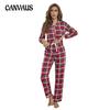 Женские пижамы, осенне-зимний рождественский красный клетчатый кардиган, комплект домашней одежды с длинными рукавами