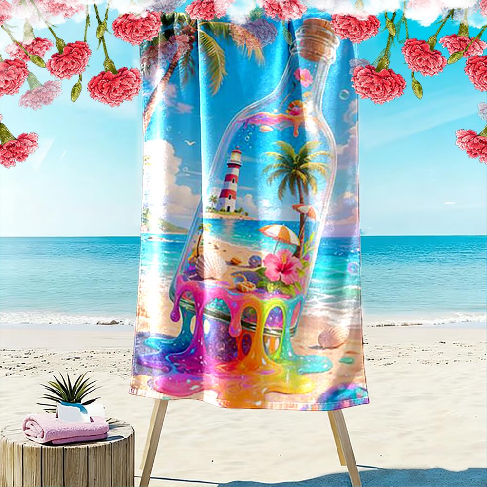 Tropical Beach in Bottle with Lighthouse Beach towel quick-drying for travel outdoor sports jogging beach and swimming