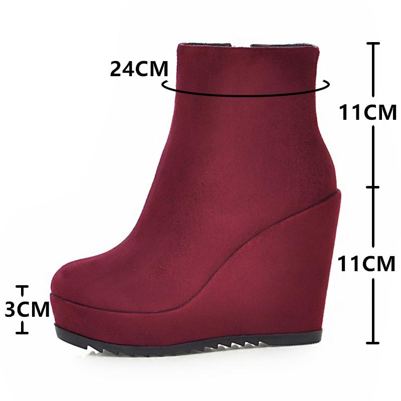 Мода 2025 Осень Зима Новые Стильные Женские Ботильоны Сексуальная Платформа Круглый Носок Клинья Ботинки Женские Ботильоны Большой размер 34-42 Синий Красный
