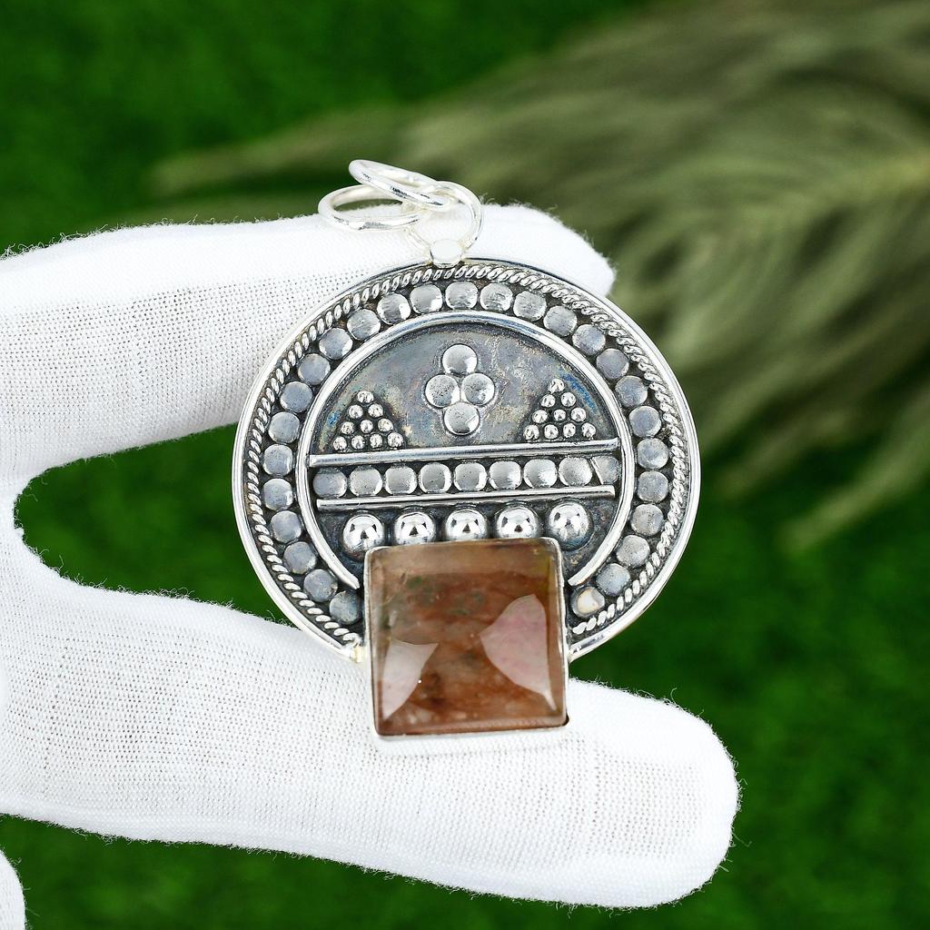 Friendship Day Deal Natural Strawberry Quartz Sterling Silver Pendant Jewelry