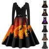 Расклешенное платье с принтом Хэллоуина для женщин Платье с длинным рукавом Повседневные платья