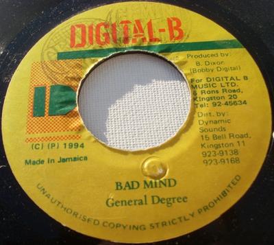 7-дюймовая пластинка GENERAL DEGREE - Bad Mind NONE Digital-B 1994 Ямайка Регги, Ска и Даб Б/У