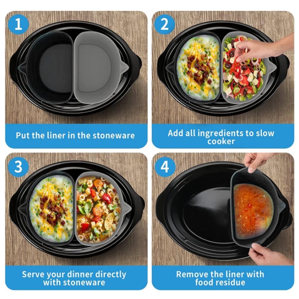 2PCS Food Grade Slow Cooker Divider Liner Silicone Slow Cooker Liner Kitchen Cooking