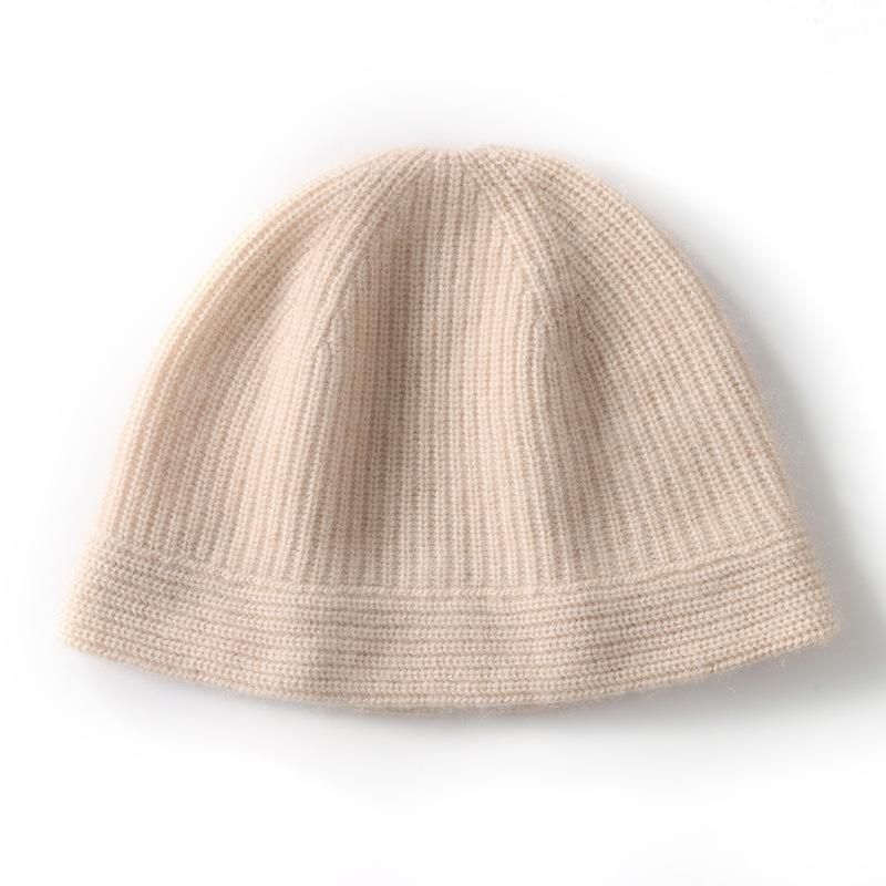 Autumn and winter thickened cashmere hat women's cold and warm solid color versatile cashmere knitted bucket hat wool hat
