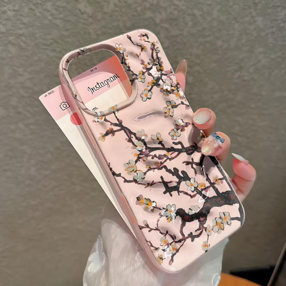 Масляная живопись «Цветок абрикоса» Матовый силиконовый чехол для iPhone 13 12 11 16 15 14 17 Pro Max Защита от отпечатков пальцев Ультратонкая крышка