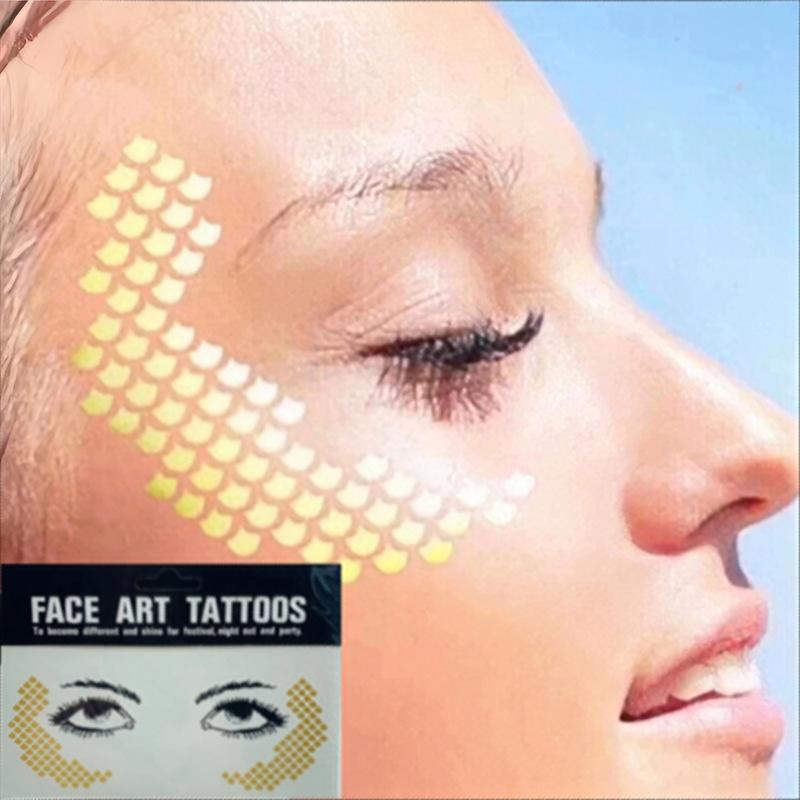 Gold Glitter Tattoo Stickers for Face Makeup Metallic Moon Stars Waterproof Temporary Freckle Tattoos for Women Eyebrow Party