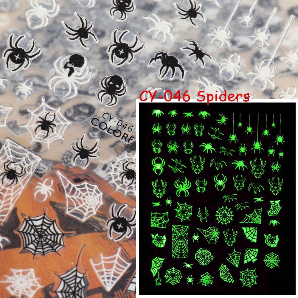 Manicure Sliders Decals Skull Pumpkin Glow In The Dark Luminous 3D Halloween Nail Stickers