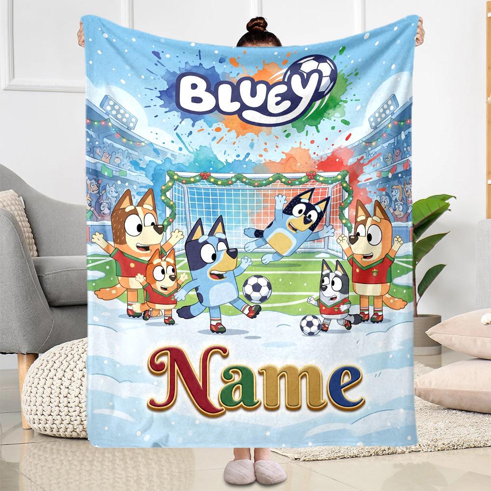 Winter Soccer Fun Customize Text Blanket Gift Personalized Blanket Durable Comfort Suitable for Picnics Couch Bed Seaside Four Seasons Universal