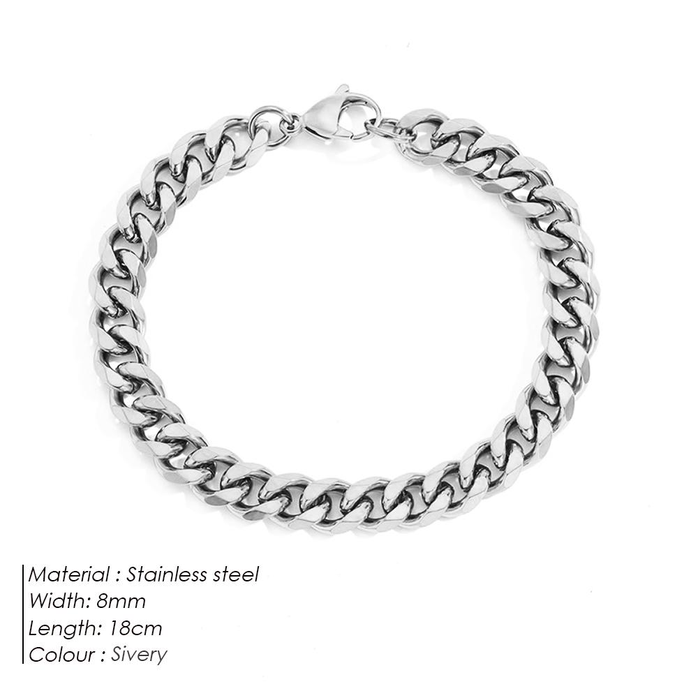 EMANCO Silver Color Bracelets Men Bracelet Classic Stainless Steel 4MM/6MM/8MM Trendy Punk Charms Cuban Chain Bracelets