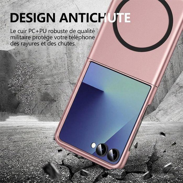Coque pour Samsung Galaxy Z Flip 8, Anti-Rayures avec Anneau Magnétique - Rose - 2 Verres Trempés
