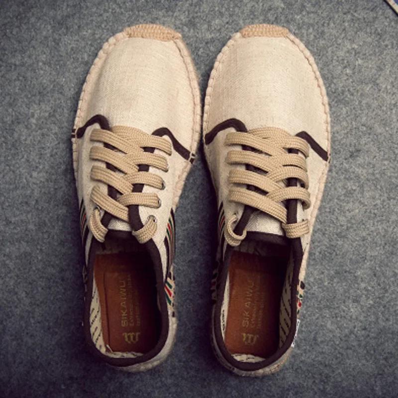 Fashion Men Espadrilles Canvas Shoes Man Fisherman Shoes Luxury Brand Designer Lace Up Flats Breathable Men Casual Shoes