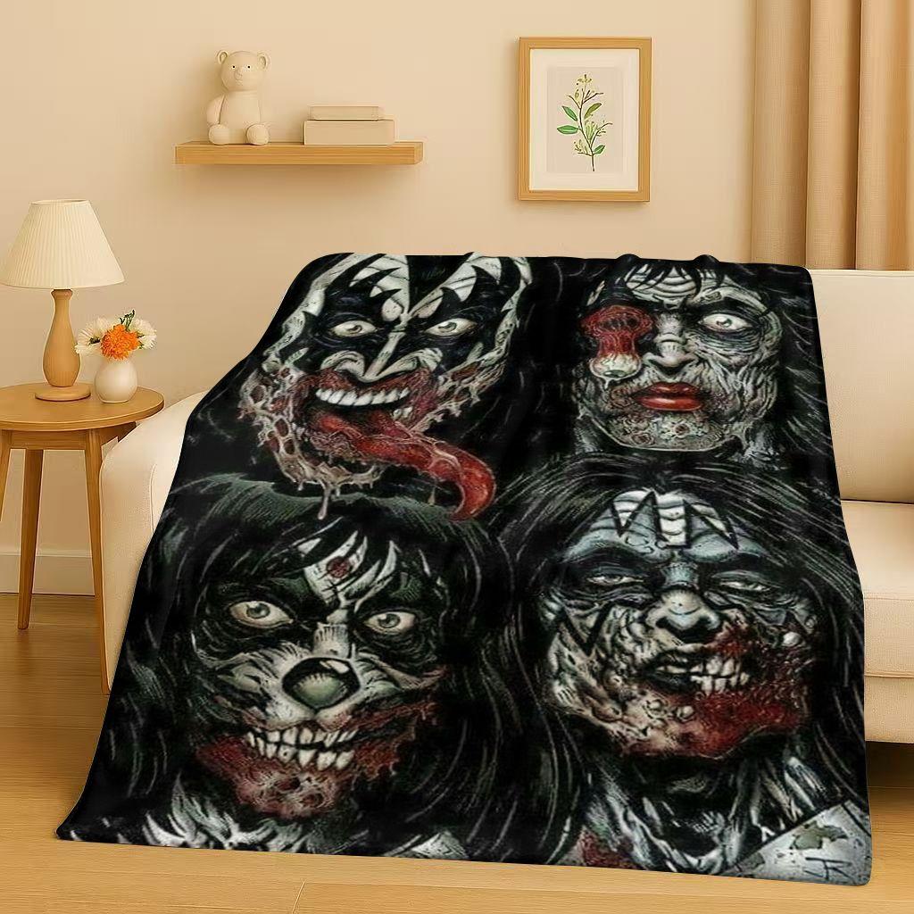 Retro Kiss Rock Heavy Metal Band Gene Simmons Flannel Blanket,Ultra Soft Plush Throw for Home Bedroom Bed Sofa Cover Office