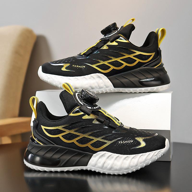 2025 Autumn New Boys' Sports Shoes Mesh Breathable Rotating Buckle Sports Shoes Medium and Older Children's Running Casual Shoes