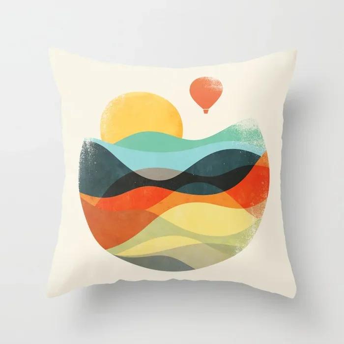 Polyester Pillow Cover Minimal Line Abstract Sunset Throw Pillow Case Sun Moutain Decorative Cushion Covers For Home Sofa Chair