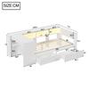 90x200 Wood Platform Bed with Shelves, Drawers, Charging Station and Upholstered Headboard, With Colorful LED Lights, White
