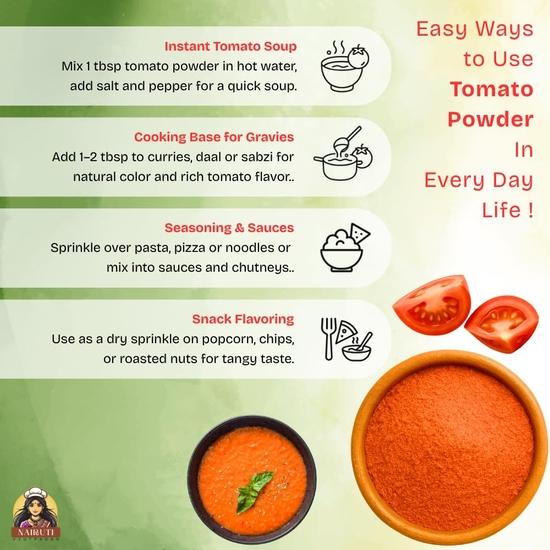 Nairuti Vyutpadan Tomato Powder 250g | 100% Pure Dehydrated Tomato Powder | Rich Flavor for Cooking, Soup, Sauce, Gravy, Pasta & Snacks