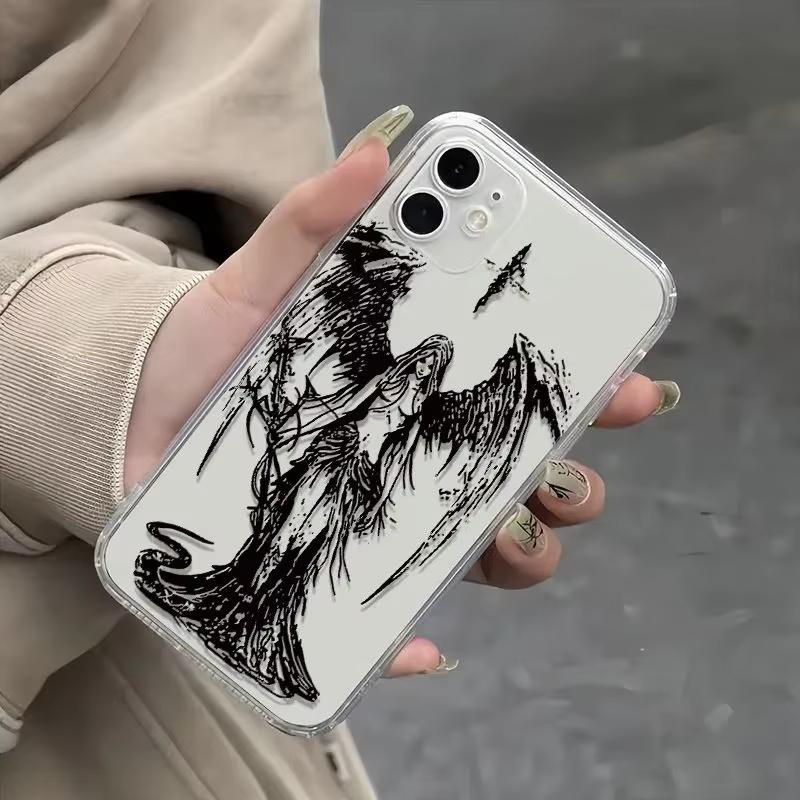 Чехол для телефона Ins Аниме Мультфильм Темные Ангелы Мягкий Противоударный Для iPhone 16 15 14 13 12 11 Pro Max XS X XR 7 8 SE Мягкий Чехол