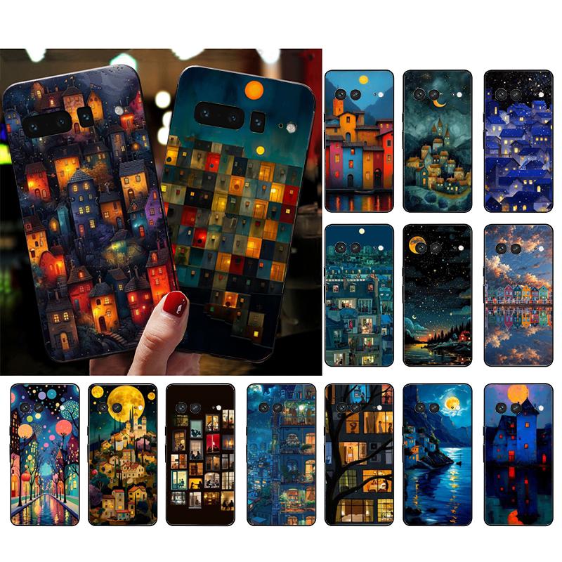 Чехол для телефона Google Pixel 10 9 Pro XL 9A 8 7 6 Pro Pixel 8A 7A 6A Pixel 8 7 6 5 Дом Ночной Свет Лунный Пейзаж Чехол