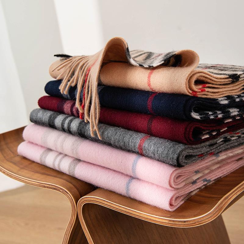 Wool New Scarf 100 2024 For Womens Luxury And Mens Thickened Warm Checkered Scarf Shawl