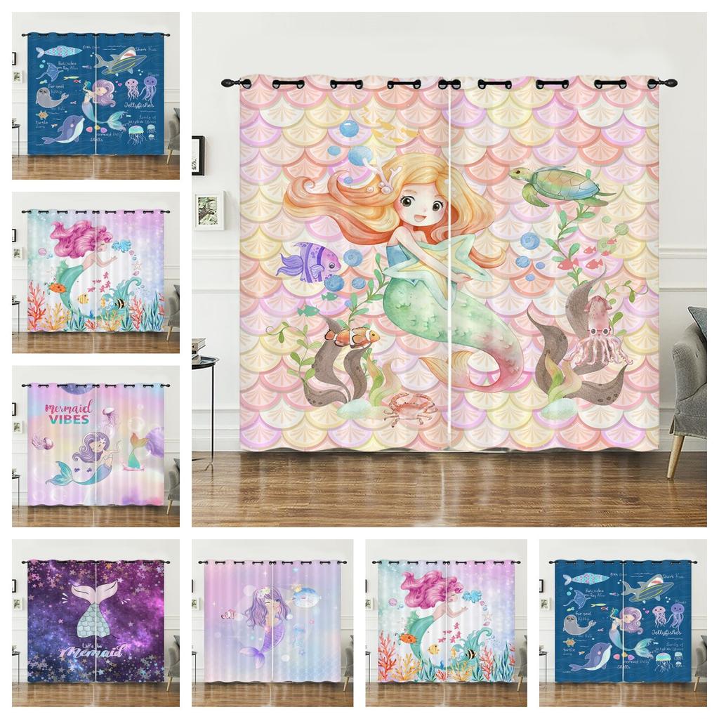 Curtains Fairy Tale Mermaid Childlike Sunshade Digital Printing Curtains Blackout Without Punching