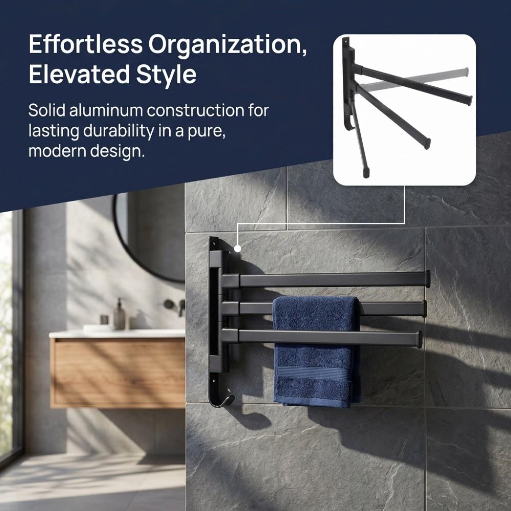 Aluminum Swivel Towel Bar Black Towel Holder Practical Swivel Towel Rack Space Saving