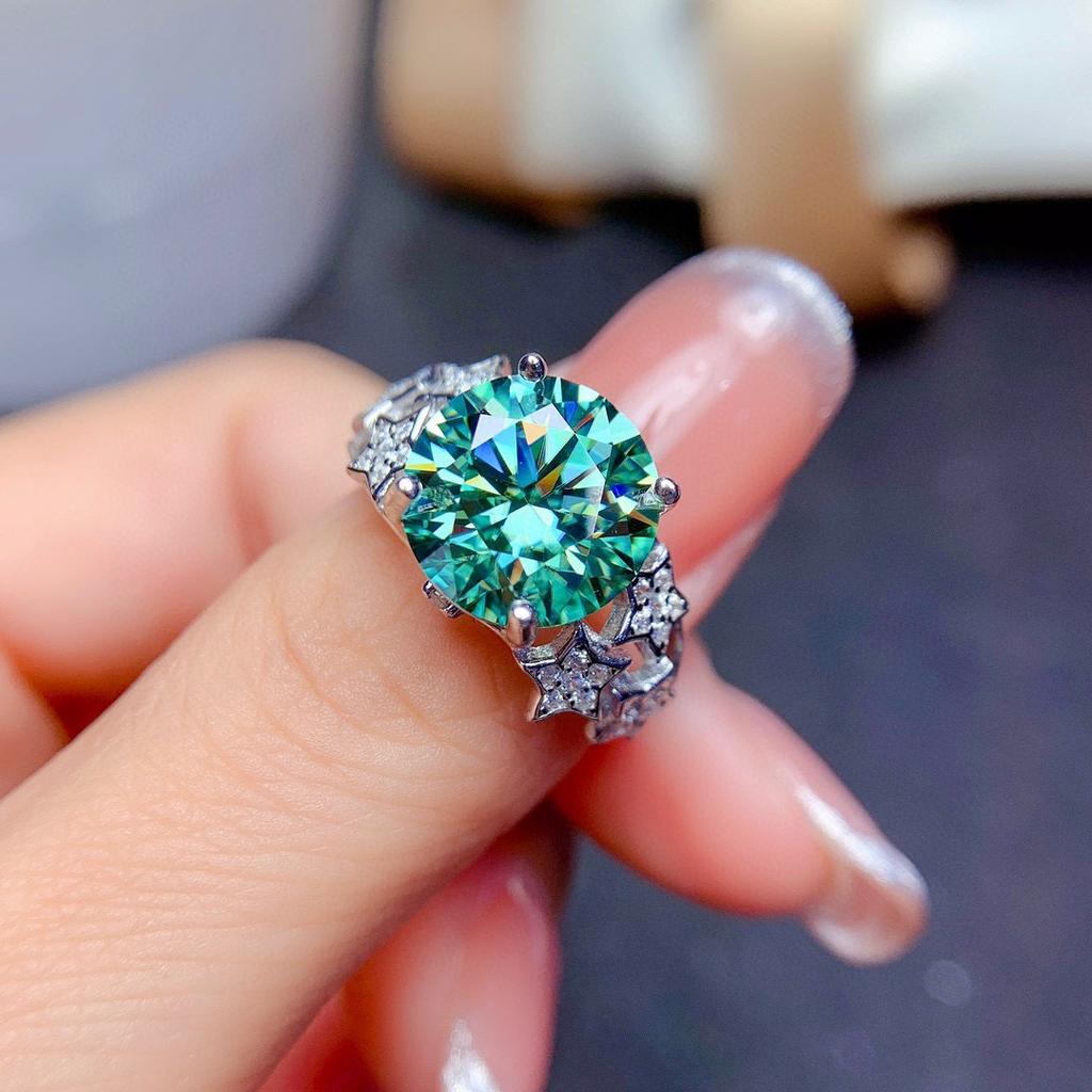 Luxurious Gypsophila 925 Sterling Silver Ring 5 Carat Large Imitation Paraiba High Carbon Diamond Ring Wedding Jewelry for Women