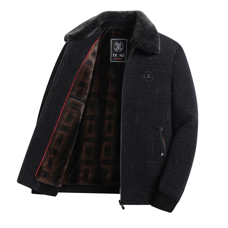 Men's Chenille Winter Jacket - Thickened Cotton Padded, Wool Blend for Middle-Aged and Elderly