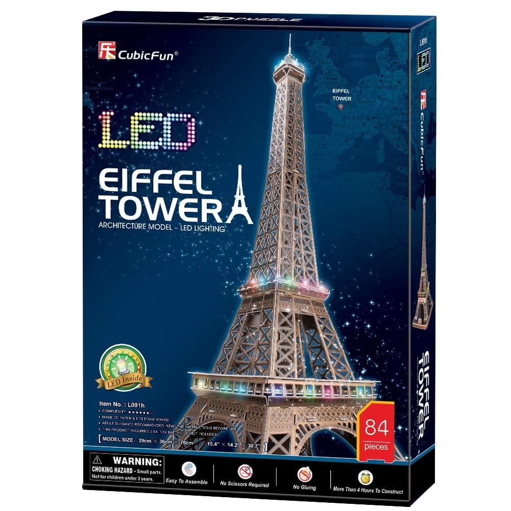 ASSYME Cubic Fan 3D Puzzle Craft Kit No Glue or Tools Required Eiffel Tower L091h - - (with LED)