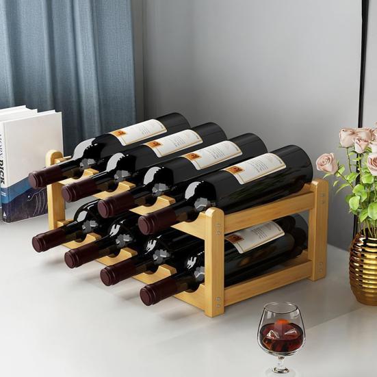 Bamboo Wine Rack Holder Bar Cabinets Stackable Storage Cube Tabletop for Champagne