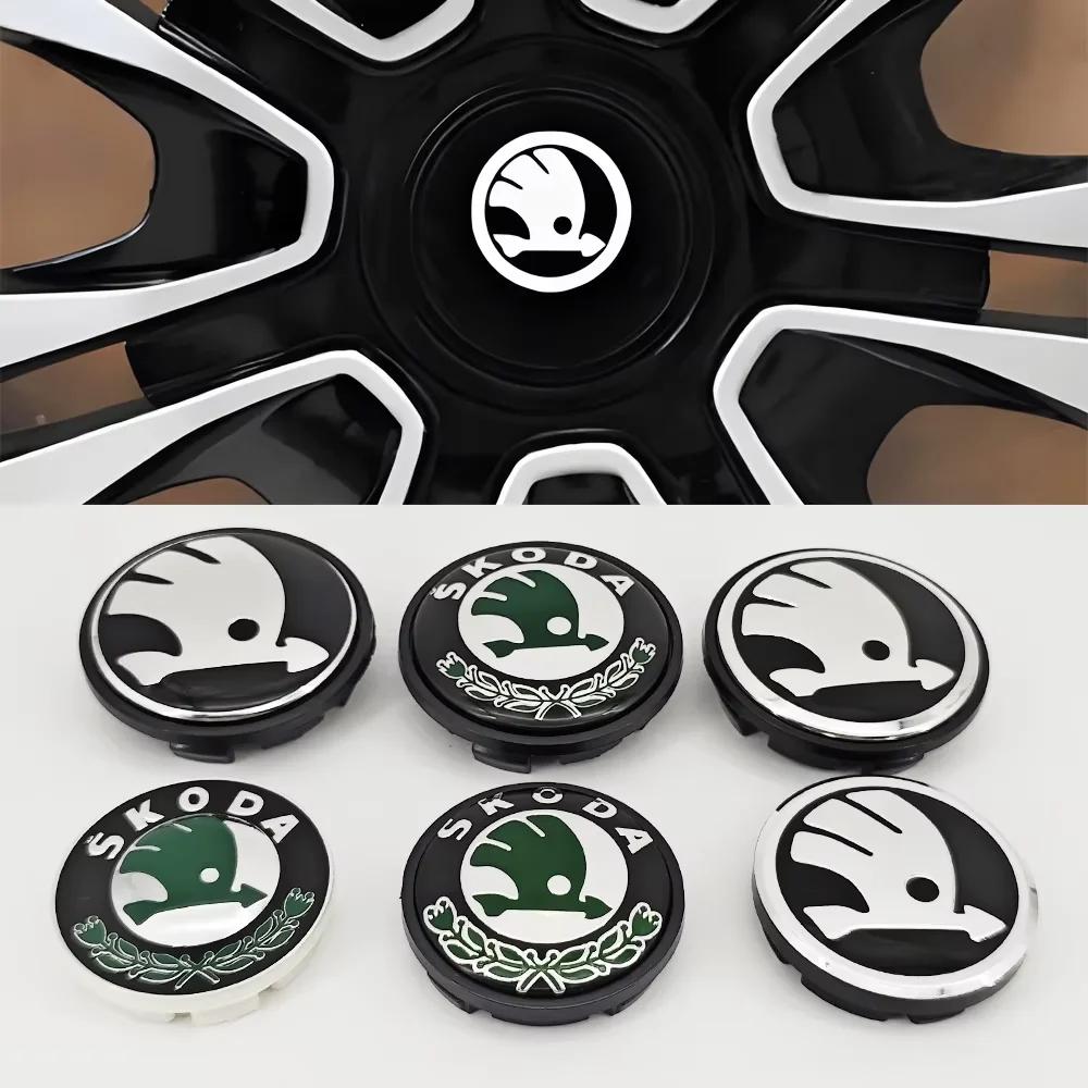 IYSZ8 56mm/65mm Green Black Chrome Car Wheel Center Caps Fit for Skoda Rims Hubcaps Cover Emblem Badge Logo Auto Styling Accessories