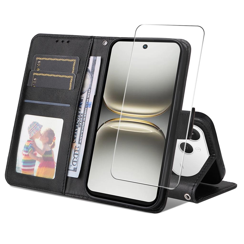 For TECNO Spark 40 4G PU Leather Wallet Case Phone Stand Cover with Tempered Glass