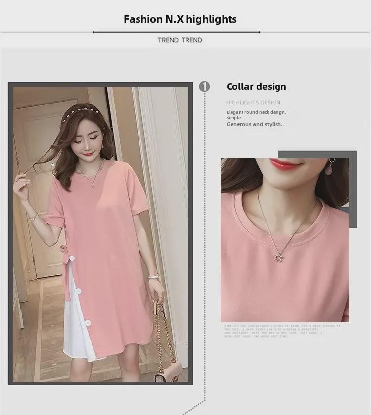 Платье для беременных весна/лето: Футболка с коротким рукавом и юбкой в стиле вестерн – модная, свежая коллекция 2023 года