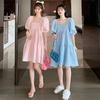 2023 Summer French Puff Sleeve A-Line Square Neck Dress for Women