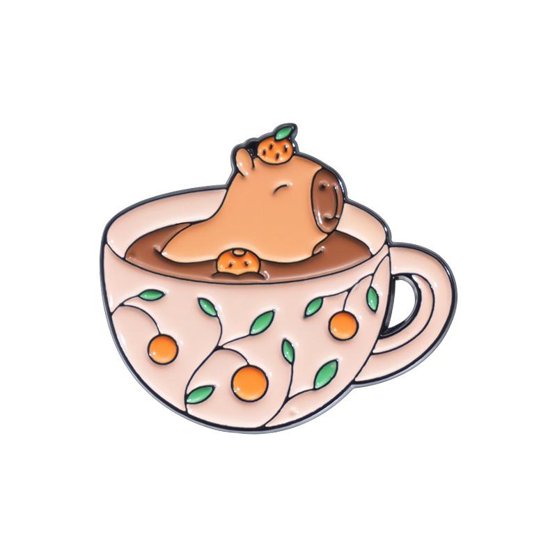 Cute Teacup Animal Enamel Pins - Kawaii Capybara Frog Duck Ghost Cat Brooches Lapel Badges for Backpacks Jackets Jewelry Gifts