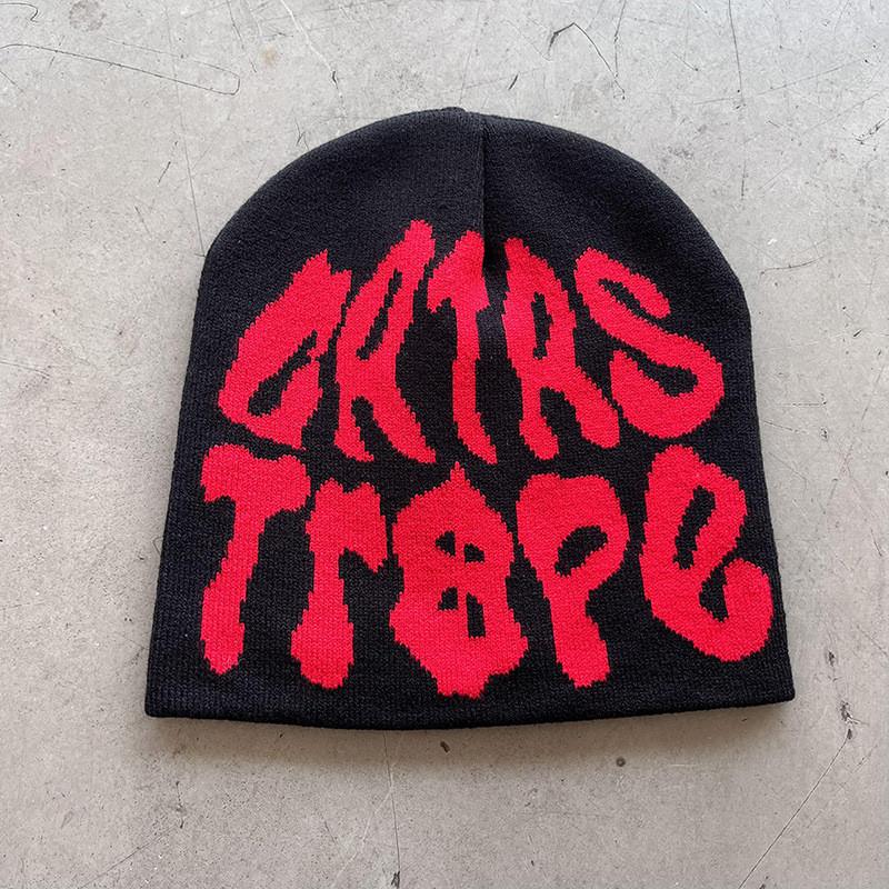 Trendy High Top Knitted Hat With Letter Graphics For Fall Winter Streetwear