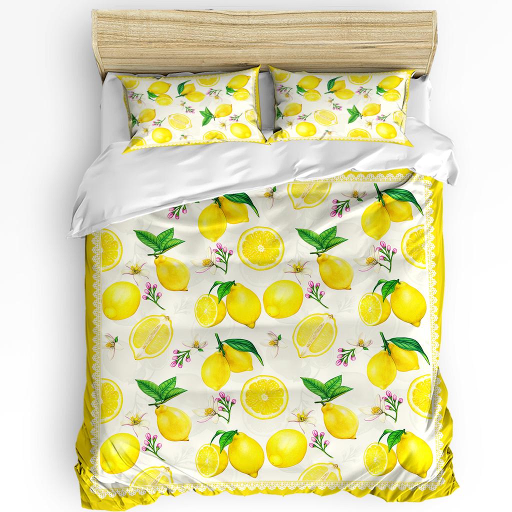 Watercolor Lemon Fruit White Yellow Duvet Cover With Pillow Case Custom 3pcs Bedding Set Quilt Cover Double Bed Home Textile