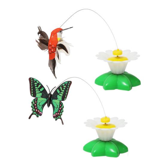 Интерактивная игрушка для кошек с вращающейся на 360 градусов летающей птицей, пчелой, бабочкой и цветочной основой, тизер для кошек, товары для домашних животных