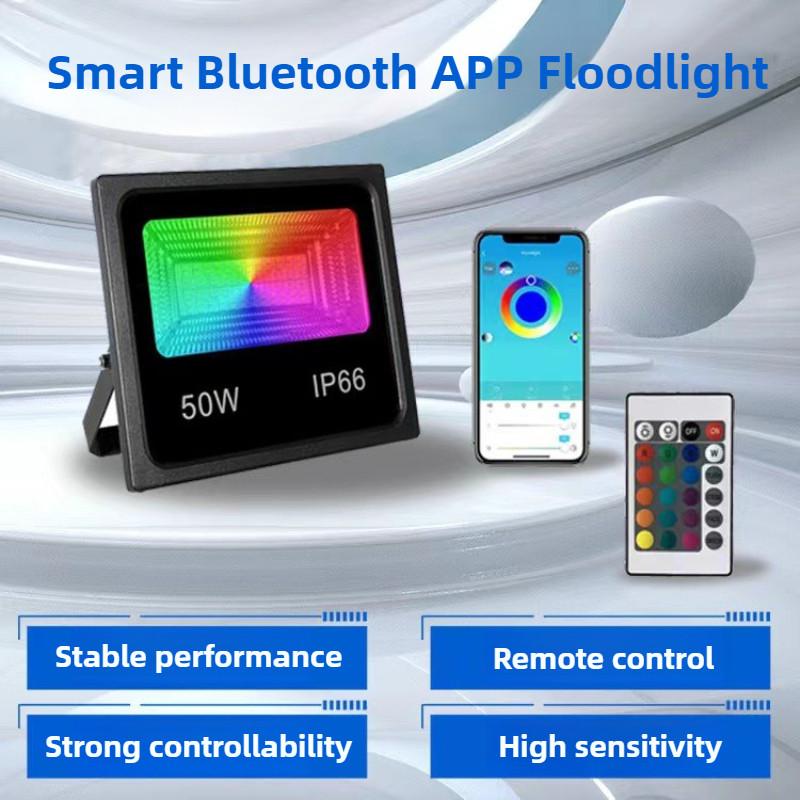 50W LED Bluetooth Floodlight Outdoor Garden Landscape Colorful Lighting Spot Light Intelligent RGB Projection Light