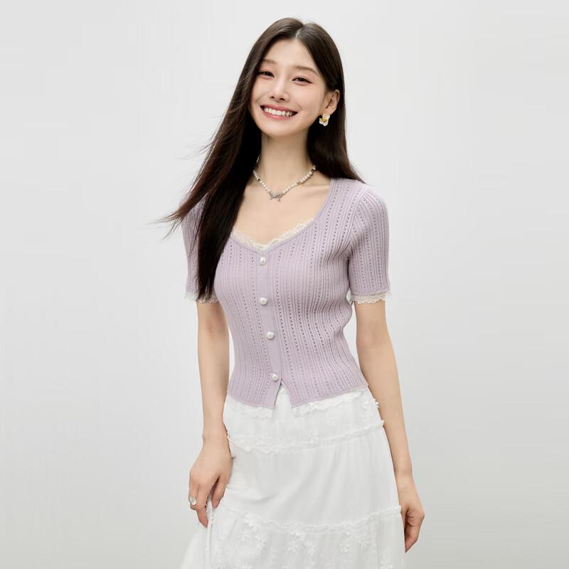 French Romantic Pearl Button V-Neck Knit Top