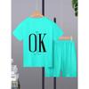 Summer Letter OK Color Print Fashionable Comfortable Loose Sports Men's Short Sleeved Two-piece Sport Wear
