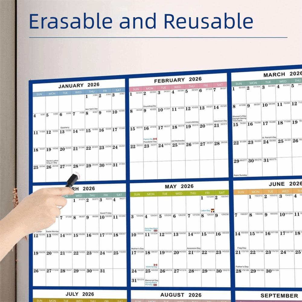 Стираемый Большой Настенный Календарь Двусторонний Планировщик Рабочего Графика для Домашнего Офиса и Школы
