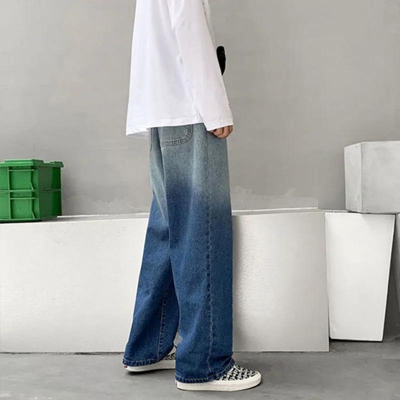 Китайская версия джинсов с градиентом для мальчиков, осенние тенденции, универсальные свободные повседневные прямые длинные брюки с широкими штанинами для мужчин и женщин