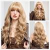 Synthetic Long Wavy Curly Ombre Blonde Color Wig Hair with Side Bang for Women Ladies Heat Resistant Party Daily Hair