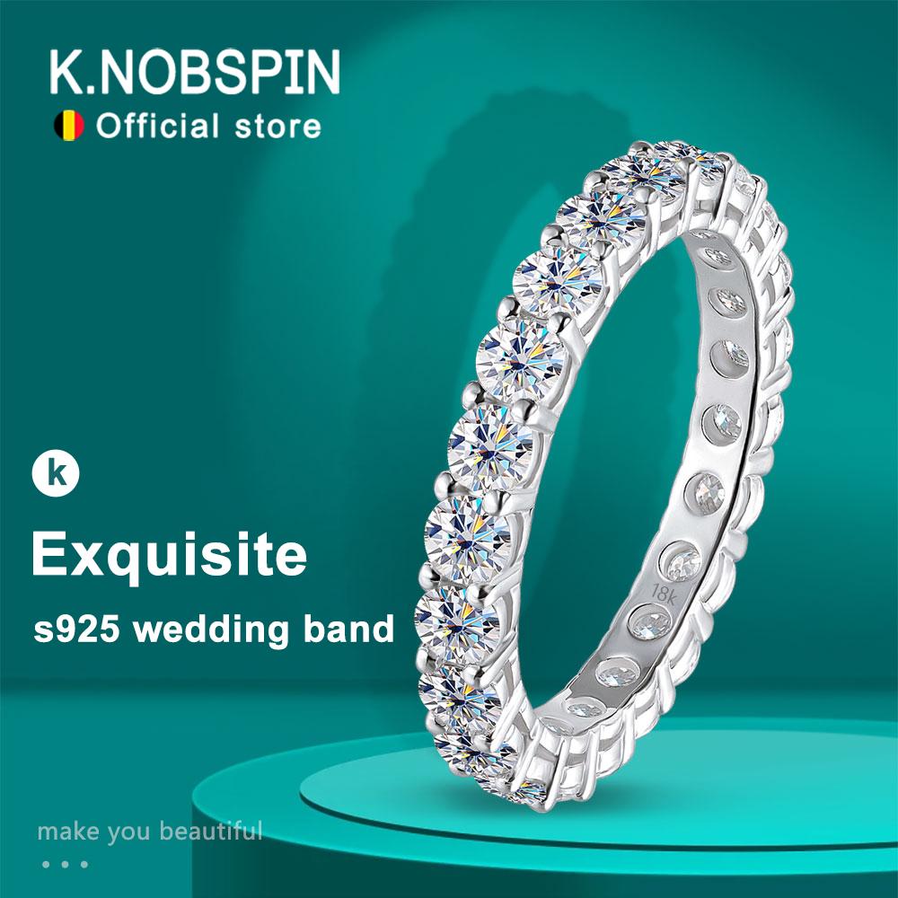 KNOBSPIN 3mm Round Moissanite Ring White Gold Plated 925 Silver Fine Jewelry Wedding Engagement Rings for Women Man